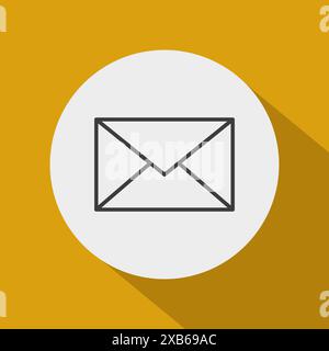 Envelope icon vector. Mail outline symbol. White circle background. Orange backdrop. Stock Vector