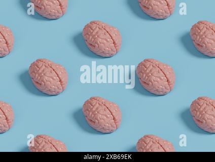 Human brain isometric seamless pattern. 3d illustration. Stock Photo