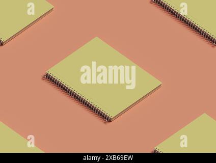 Spiral notebook isometric seamless pattern. 3d illustration. Stock Photo