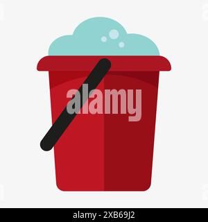 Red bucket icon. Soap suds vector. Cleaning tool symbol. Household object. Stock Vector