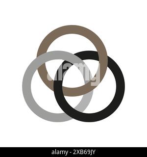 Interlocking rings icon. Three colored circles. Overlapping vector shapes. Minimalist design. Stock Vector