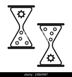 Hourglass with gears icons. Vector time management symbols. Productivity tools concept. Stock Vector