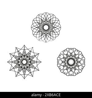 Geometric mandala set. Intricate black patterns. Circular decorative designs. Vector illustration. Stock Vector