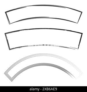 Curved banner frames. Different sketch styles. Black and white vector. Decorative design elements. Stock Vector
