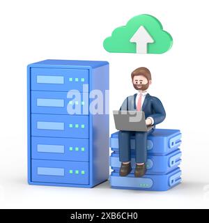 3D illustration of businessman.Big Data and Cloud Computing, Business characters using remote servers to analyzing large sets of data and recognizing Stock Photo
