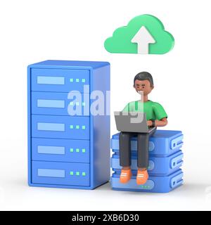 3D illustration of businessman.Big Data and Cloud Computing, Business characters using remote servers to analyzing large sets of data and recognizing Stock Photo