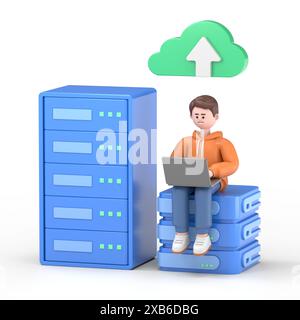 3D illustration of businessman.Big Data and Cloud Computing, Business characters using remote servers to analyzing large sets of data and recognizing Stock Photo