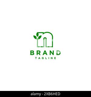 Letter n and Leaf Icon in One Continuous Line. Initial Letter n Outline With Leaf Icon On The Side Logo Design. Stock Vector