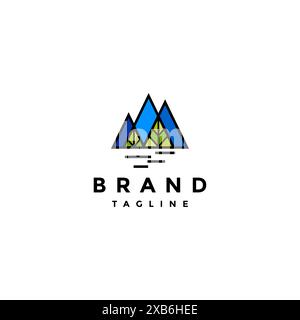 Mountains And Pine Forest Icon Design. Mountains And Pine Forest Icon In Minimalist Lines Design. Stock Vector