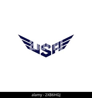 Initial Letter USA with Wing Accent Logo Design. Sporty Initial Letter USA With Wings Icon Logo Design. Stock Vector
