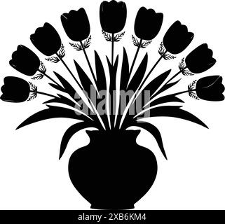 silhouette Tulips In Vase Isolated On White Background Vector Stock Vector