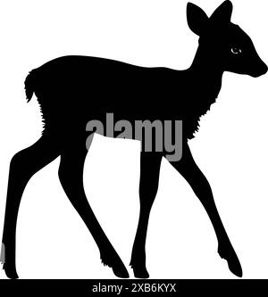 Black Silhouette a fawn with a white background Stock Vector