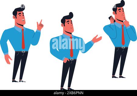 Flat style stylized cartoon businessman in blue shirt illustration. Stock Vector