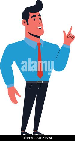 Flat style stylized cartoon businessman in blue shirt illustration. Stock Vector