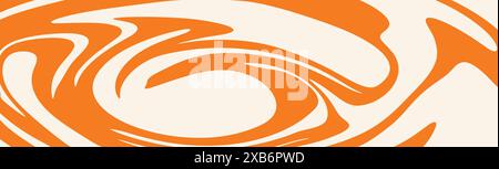 Abstract background with orange waves, retro style. Colorful fluid wavy background in warm orange color. Distorted liquid texture in retro psychedelic Stock Vector