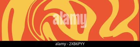 Abstract background with orange waves, retro style. Colorful fluid wavy background in warm orange color. Distorted liquid texture in retro psychedelic Stock Vector