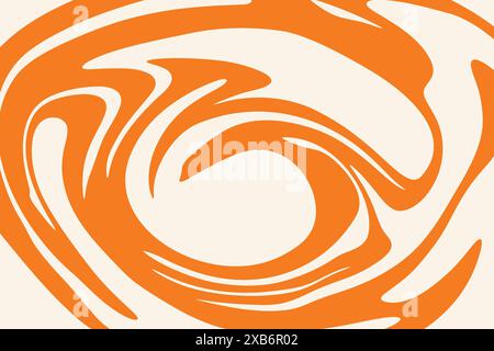 Abstract background with orange waves, retro style. Colorful fluid wavy background in warm orange color. Distorted liquid texture in retro psychedelic Stock Vector