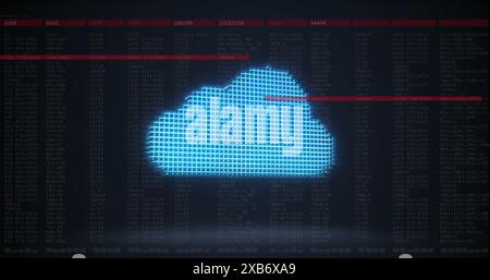A glowing blue cloud icon is displayed against dark background filled with lines of code Stock Photo