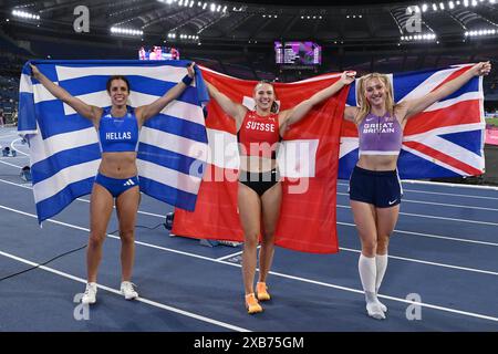 Rome, Italy. 10th June, 2024. Aikaterini STEFANIDI, Angelica MOSER and Molly CAUDERY Pole Vault Women during European Athletics Championships 2024 at Olympic Stadium, on June 10, 2024 in Rome, Italy. Credit: Independent Photo Agency/Alamy Live News Stock Photo