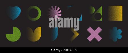 Dotted design elements with halftone with photocopy effect. Vector noise grainy texture Stock Vector