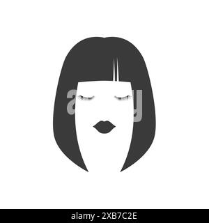 Beautiful woman with hairstyle icon. Pretty girl with lips and eyelashes. Stock Vector