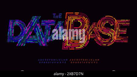 Futuristic colorful dashed stroke alphabet, vibrant bold heavy letters, glowing dotted line font for bright modern tech logo, standout headline Stock Vector