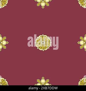 Seamless pattern with hand drawn golden classic floral rosette motifs Stock Vector