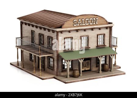 Wild west saloon building isolated on white background. 3D illustration. Stock Photo