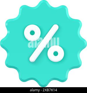Star 3d label with percent vector icon. Turquoise blot with white discount special. Creative marketing ads drive sales and bargains. Promotion fashion Stock Vector