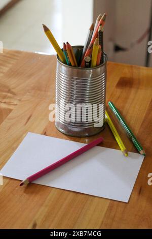 Colorful assortment of pencils in a pencil holder Stock Photo