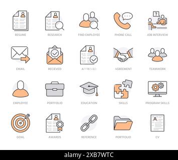 Resume flat line icons set. Hr human resources, job application, interview employee profile, teamwork, work experience vector illustrations Portfolio Stock Vector