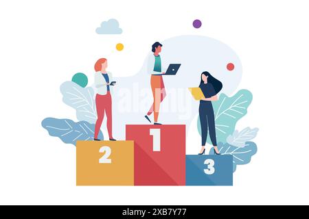 Business people on winning podium business competition concept. Vector illustration Stock Vector