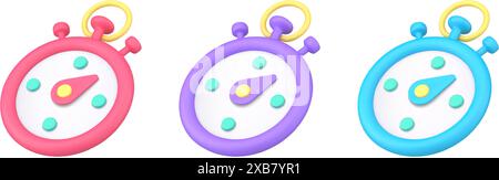 Time countdown stopwatch mechanical chronometer speed race deadline measurement 3d icon set realistic vector illustration. Timer express measure stop Stock Vector