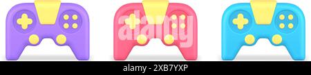 Gamepad with buttons for online virtual game playing 3d icon set realistic vector illustration. Joystick keyboard console joypad gaming controller VR Stock Vector