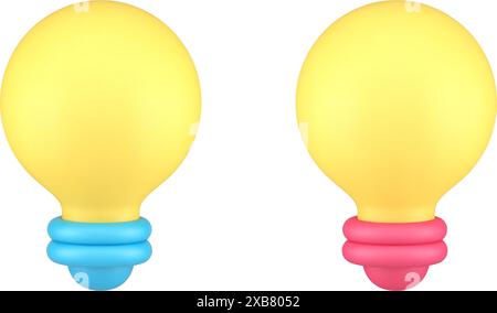 Glowing light bulb vertical electricity innovation illuminated inspiration idea 3d icon set realistic vector illustration. Bright lightbulb energy eff Stock Vector