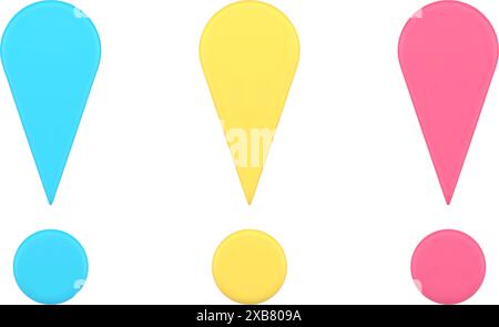 Exclamation point warning attention mark hazard information precaution message 3d icon set realistic vector illustration. Advisory caution alert bewar Stock Vector