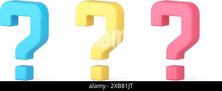 FAQ question mark isometric 3d icon help assistance confusion message character set realistic vector illustration. Doubt support interrogation thinkin Stock Vector