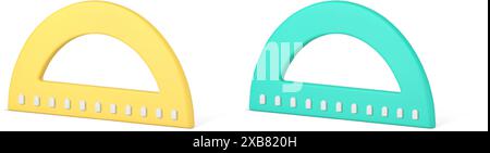 Corner measure protractor ruler engineering curve tool tilt scale gauge 3d icon set realistic vector illustration. Angle measurement math geometry edu Stock Vector