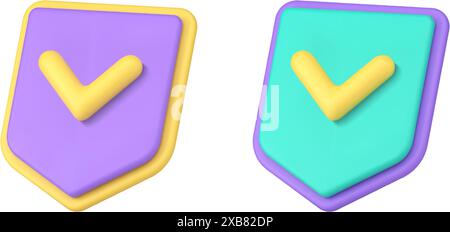 Data protection internet password encryption web antivirus check mark shield 3d icon realistic vector illustration. Database personal digital document Stock Vector