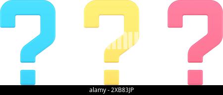 Question mark FAQ advise confusion idea help message information 3d icon set realistic vector illustration. Reply answer interrogation solution why as Stock Vector