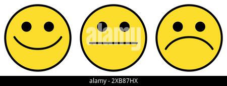 Happy, angry, sad. Three emoji faces. Colorful emotion icons. Vector ...