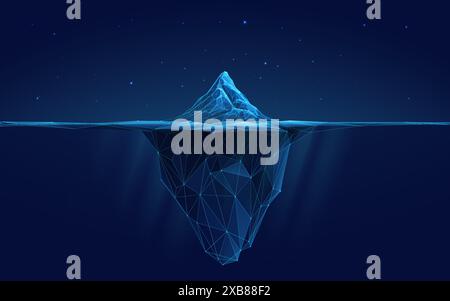 Digital Iceberg with water surface on dark blue night background.  Stock Vector