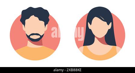 Abstract female and male faceless portraits, avatars or anonymous profiles. Woman and man face icons. Vector illustration Stock Vector