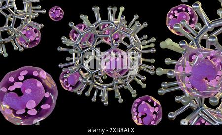 3d rendering of isolated of biological cell loading on magnetic spherical microrobots Stock Photo