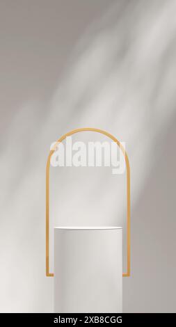 Minimal 3d rendering image mockup white podium in portrait with yellow arch backdrop Stock Photo