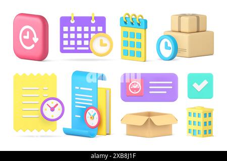 Time countdown checking watch counter deadline measurement business timer set 3d icon realistic vector illustration. Timing always available calendar Stock Vector