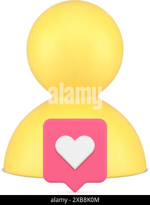 Personal account social media network like add friend contact notification 3d icon realistic vector illustration. Human profile web user blogger vlogg Stock Vector