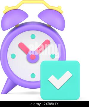 Time management successful business organization deadline checking done complete 3d icon realistic vector illustration. Alarm clock timing measurement Stock Vector
