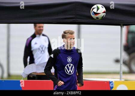 Herzogenaurach, Germany. 11th June, 2024. Soccer: European Championship, national team, training, Germany's Chris Führich in action during training. Credit: Federico Gambarini/dpa/Alamy Live News Stock Photo