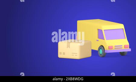 Parcel cargo truck courier delivery service realistic 3d icon vector illustration. Cardboard box postal package freight online shopping order transpor Stock Vector